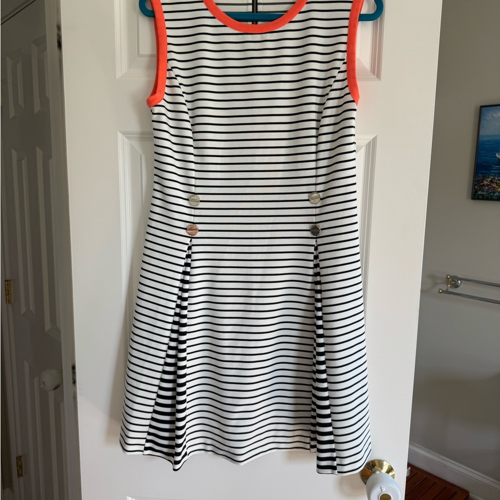 Striped Sleeveless Dress with Orange Trim